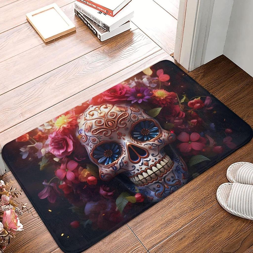 Skeleton Gothic Style Bathroom Non Slip Floor Mat Foyer Entrance Mat Rugs Kitchen Front Door Non Slip Area Foot Mats