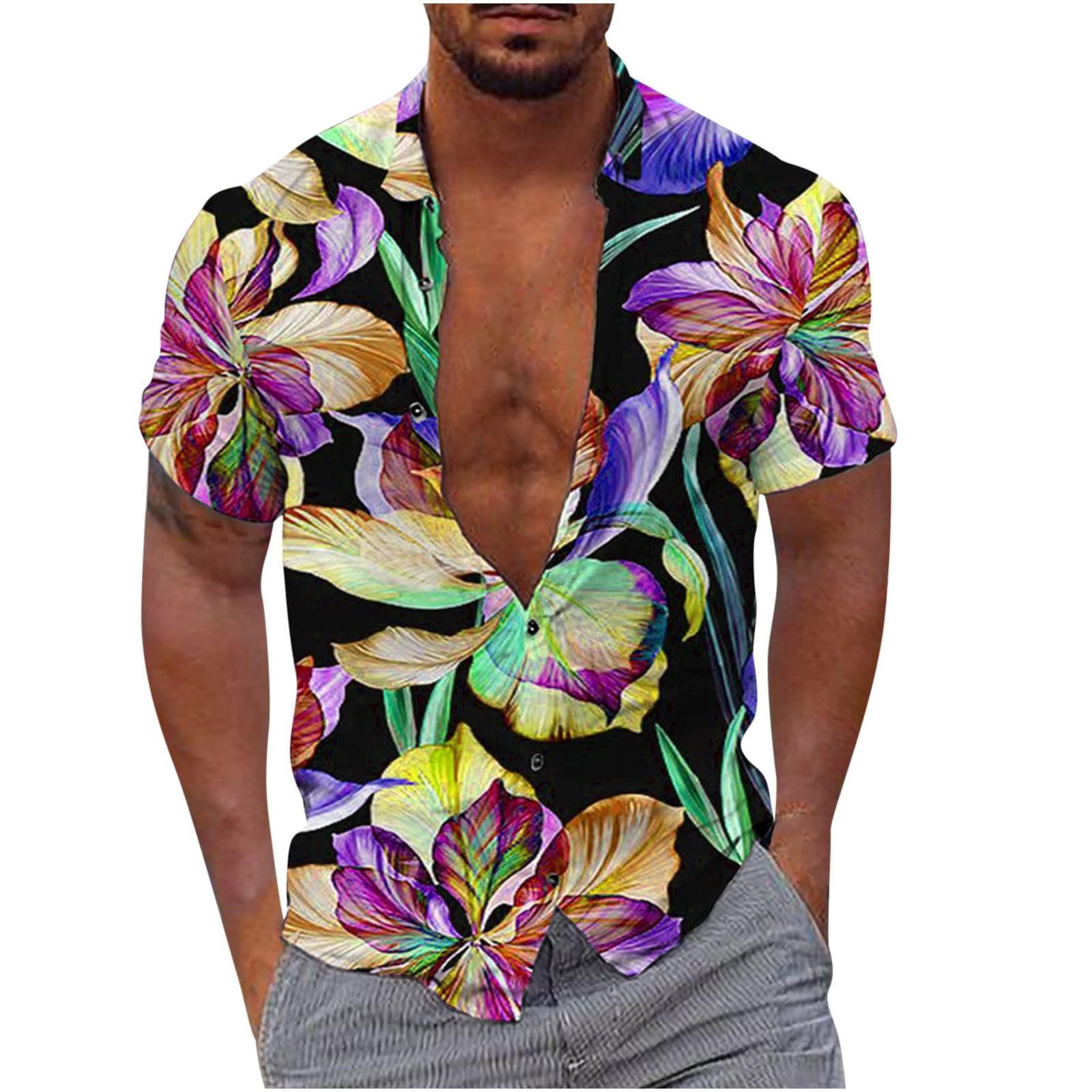 

Мужская гавайская рубашка Веселая рубашка с коротким рукавом на пуговицах Пляжная рубашка для отдыха XXL