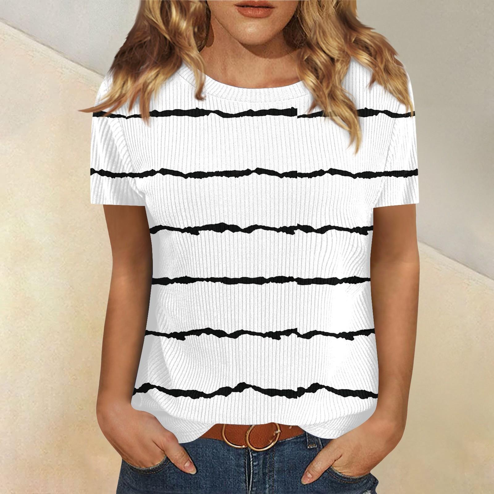 

Футболки для женщин, плиссированные, с V-образным вырезом, нарядные, повседневные блузки с принтом, короткие рукава, летние топы, свободный крой S белый