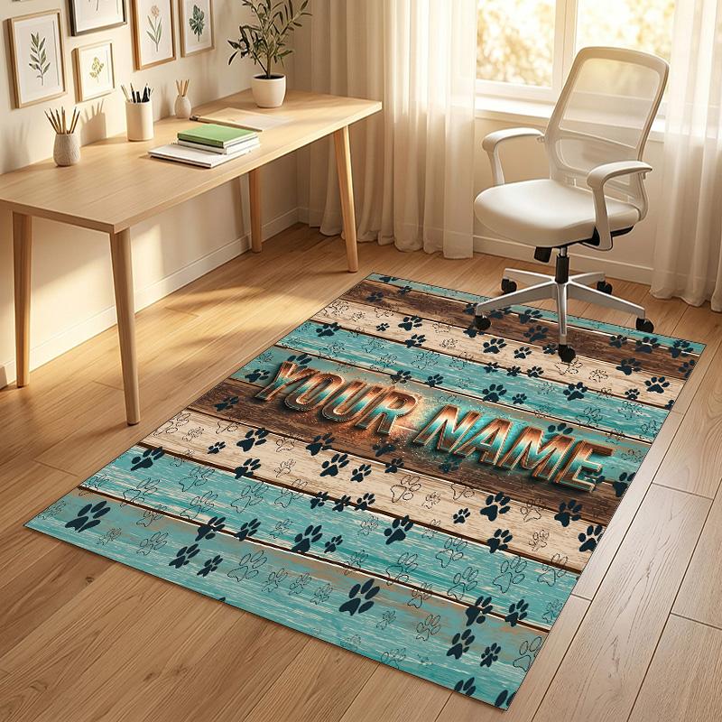 Dog Theme Crystal Velvet Rug Personalized Custom Name Text Soft Floor Mat Home Decor