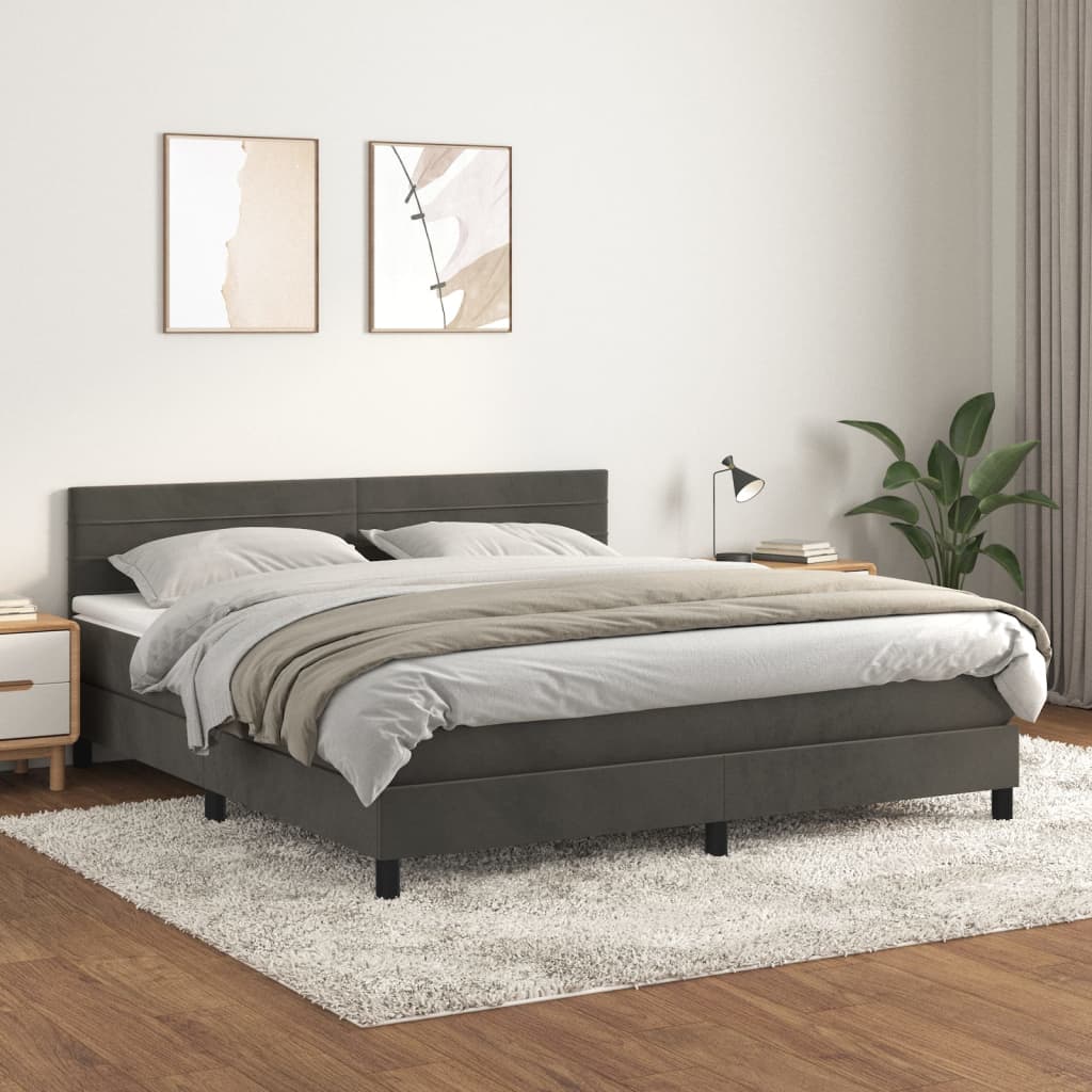 Box Spring Bed with Mattress Dark Gray 160 x 200 cm Velvet