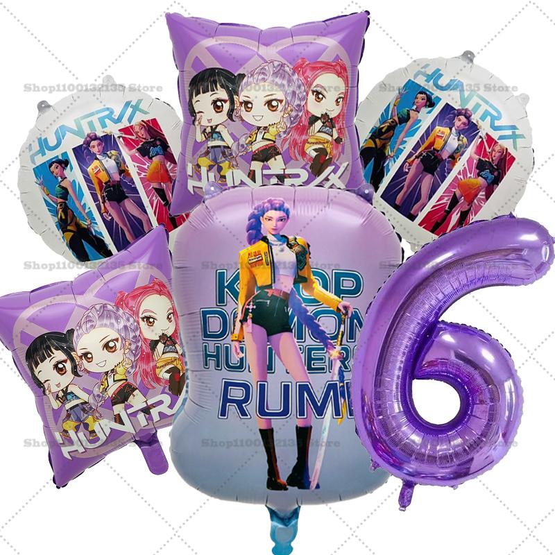 Kpop Demon Hunters Girl Birthday Balloons Decoration RUMI ZOEY MIRA Number Round Balloons Set Party Supplies Baby Shower Gift
