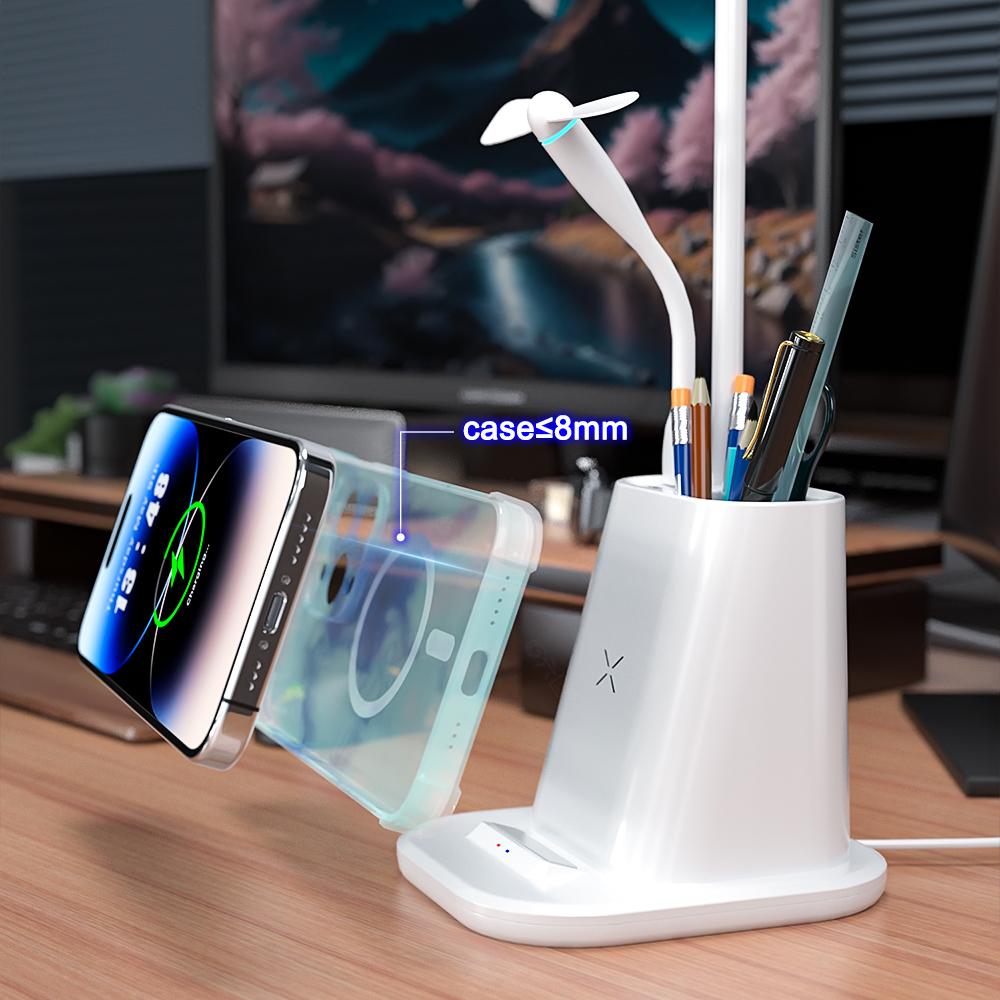 2026 New Arrival 4-in-1 Multifunctional Wireless Charger Desk Lamp with Pen Holder 15W Quick Phone Charger