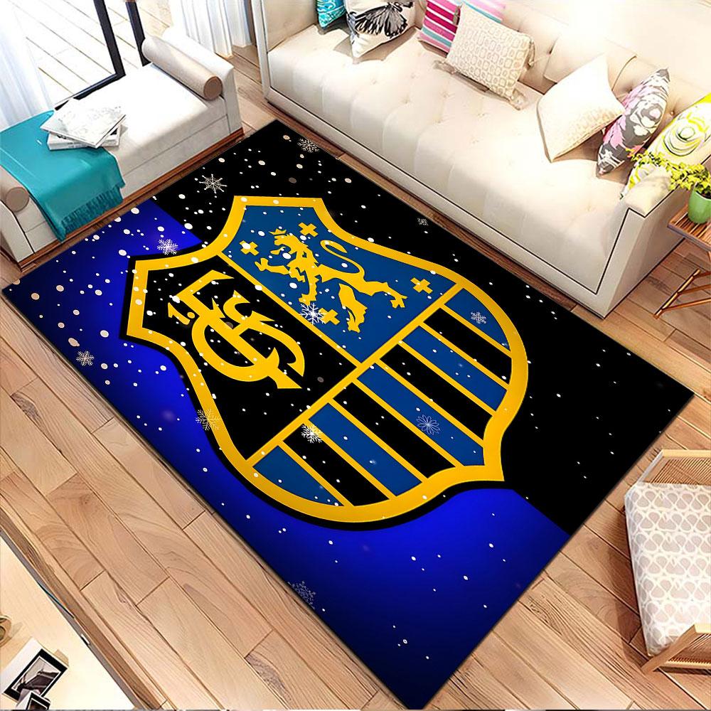 Blue and Gold Lion Crest Design Patterned carpet, non slip mat suitable for living room and bedroom sofas