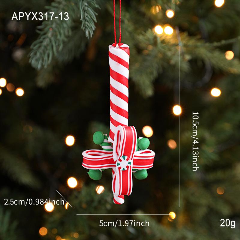 Drop Ornaments Realistic Christmas Pendant Lollipop Decoration Soft Ceramic Candy Cane Ornament For Christmas Tree Xmas Holiday
