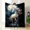 1 White Horse Moonlight Print Flannel Blanket - Ideal for Beds, Sofas, Offices, Travel, Decorating, Chairs, and As a Holiday Gif