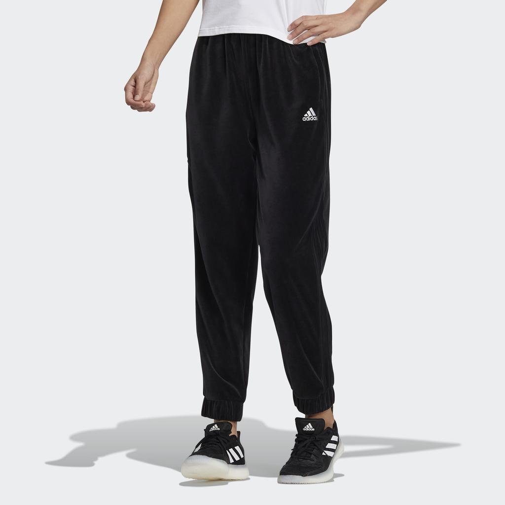 Adidas Velour Logo Track Pants Women Bottoms Black HG1847