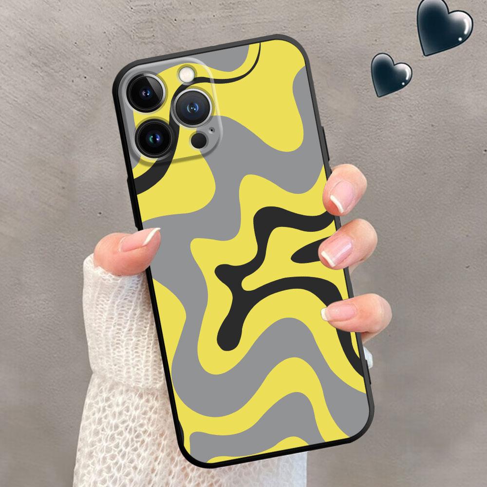 Phone Case for iPhone XR XS X 13 Mini SE 7 8 6S 11 Pro Max 12 14 Plus Swirl Abstract Pattern In Beige And Sage Coque Black