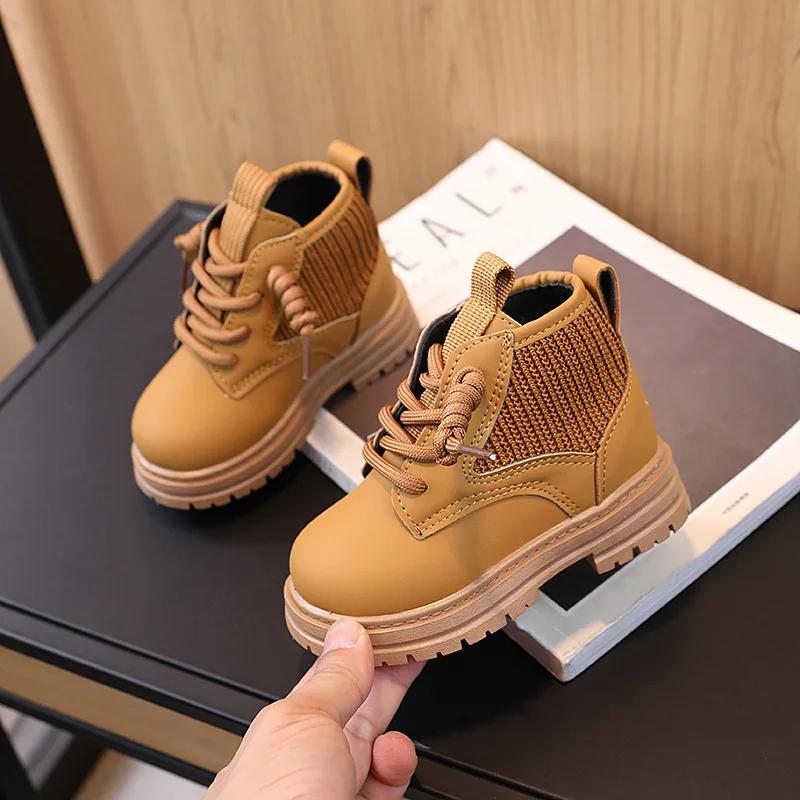 Kids Causal Ankle Boots Solid Color School Boots for Girls Boys Fashion Versatile Children Thick Bottom Short Boots Round-toe