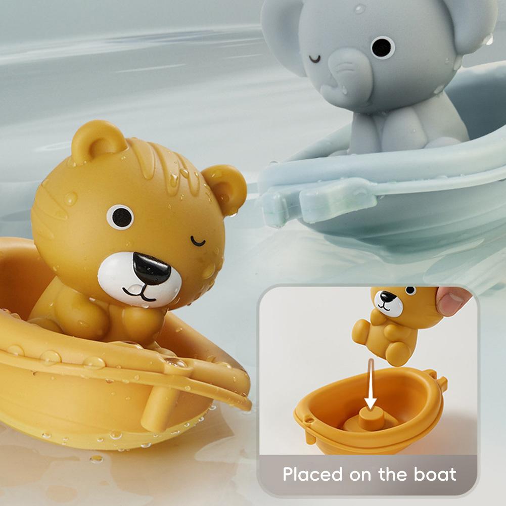 Stackable Bath Boats for Toddlers Water Play Animal Bath Stacking Boats with Puppets Sensory Bath Toys for Babies Parent-Child Bath Time