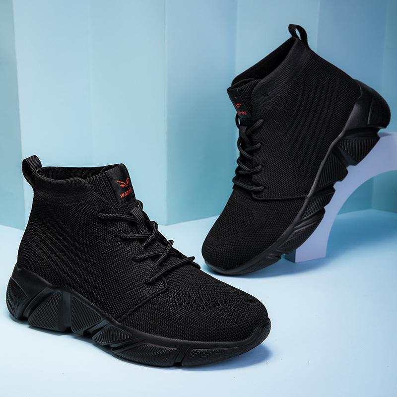 Couple High-top Fly-woven Velvet Sneakers, Straps, Socks, Large-size Cotton Shoes, Men's and Women's Autumn and Winter Casual Shoes