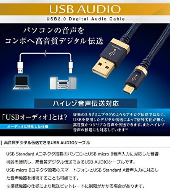 ELECOM DH-AMB015 AV Audio Cable USB 2.0 Type A to Micro B Hi-Res Music Transmission Gold-Plated 0.15m Navy