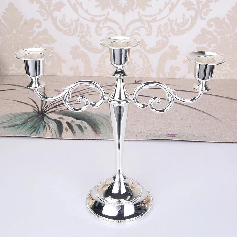 Metal Gold/Bronze Plated Candle Holder Retro 3-Arms Candelabra For Wedding Prop Candlelight Dinner Hotel Home Decoration
