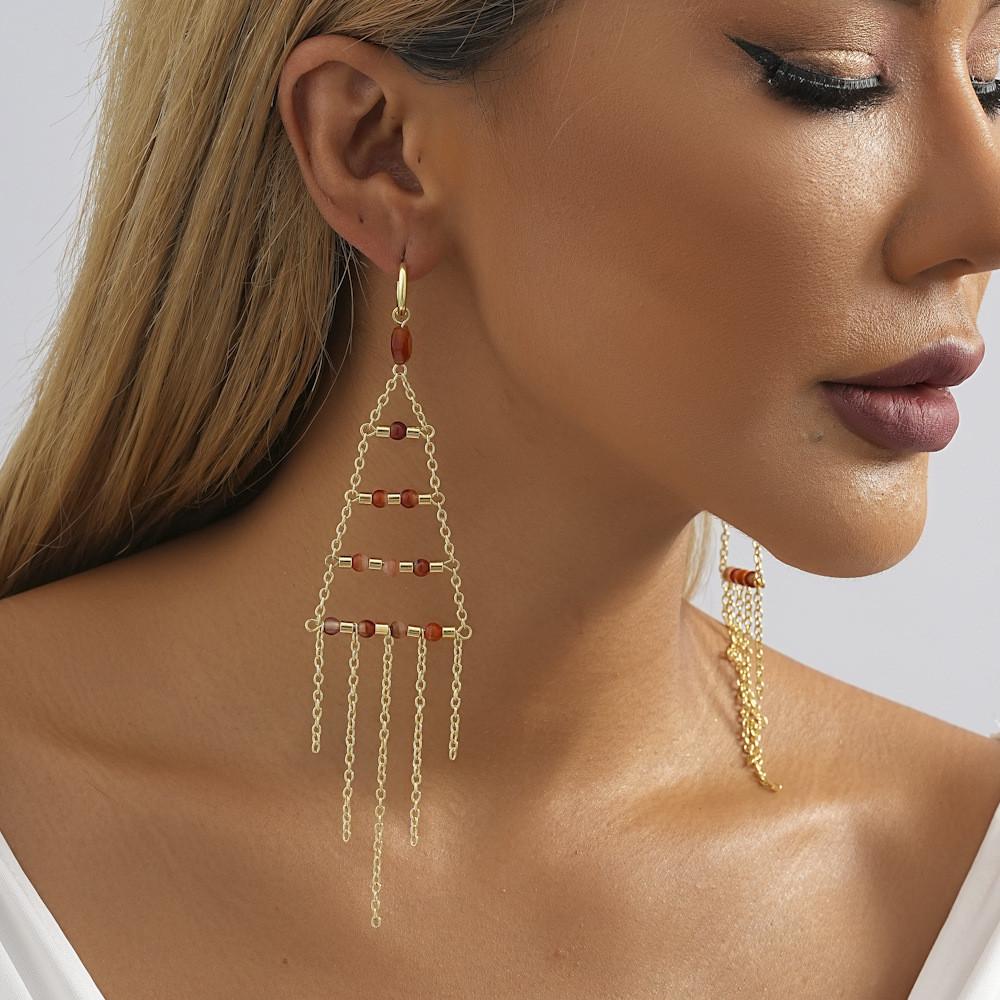 Fashionable Triangle Gold Crystal Earrings For Women Elegant Style Street