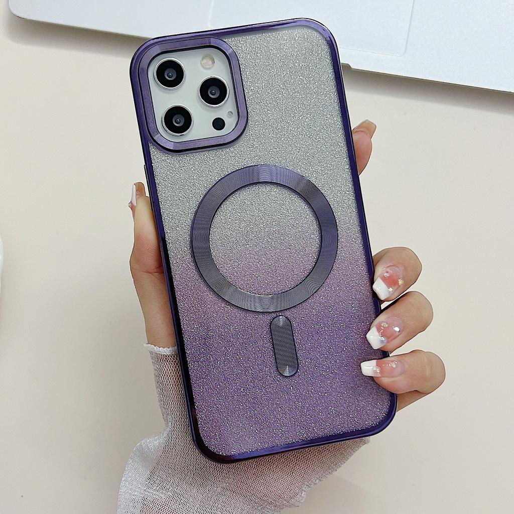 Applicable To Iphone17promax Mobile Phone Case, Apple 16pro Electroplating Magnetic Mobile Phone Case 15 Gradual Change Glitter