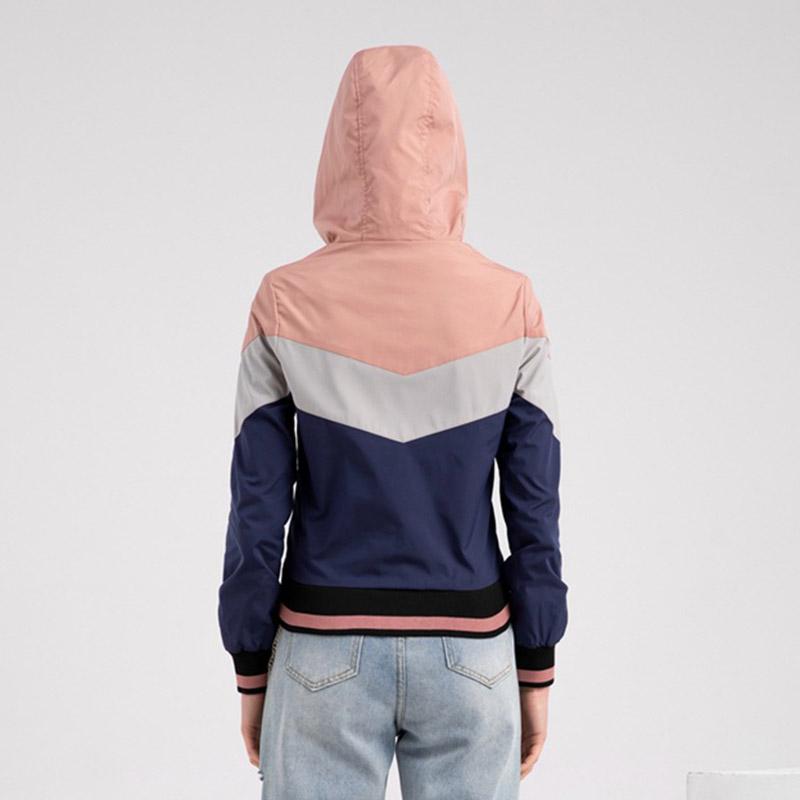 Women Spring Autumn Hooded Long Sleeve Color-block Drawstring Thin Trench Coat S-XXL