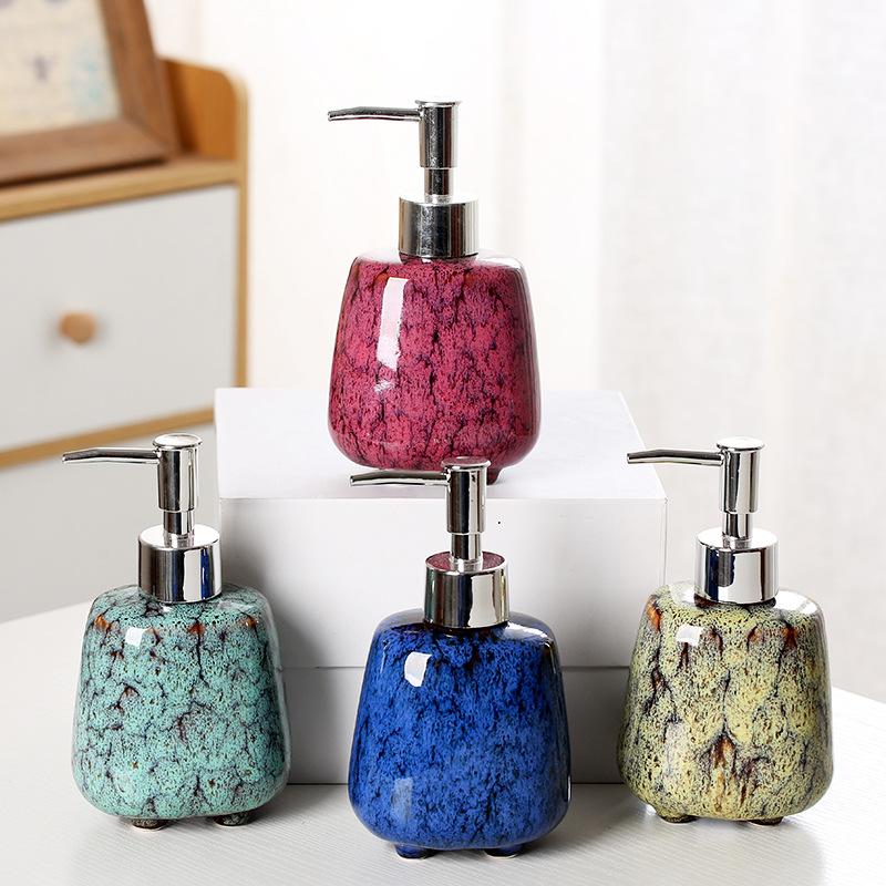 300ml soap dispenser hand washing liquid bottle Ceramic kiln change shampoo shower gel Stainless steel pump head lotion bottle