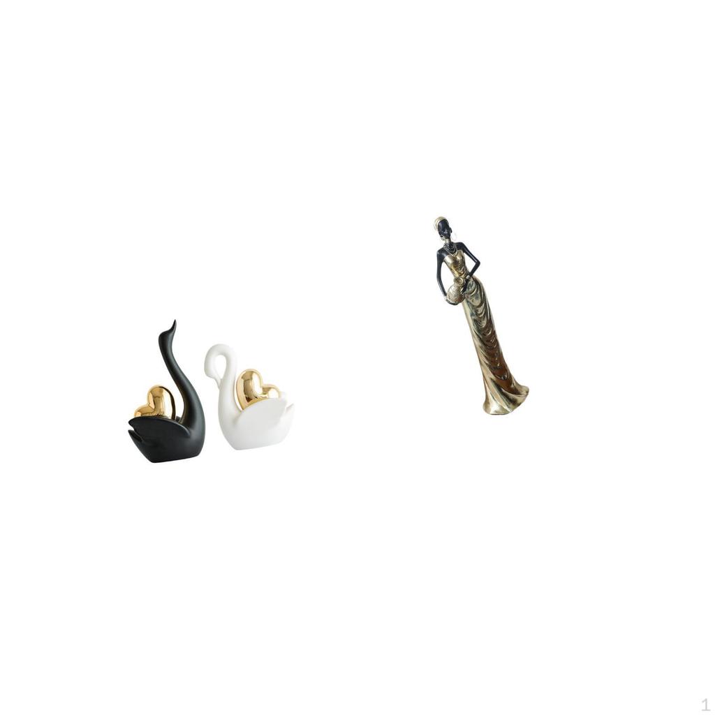 Elegant Swan And Tribal Lady Figurines Artistic Tabletop Ornaments Vintage Decorative Sculptures for