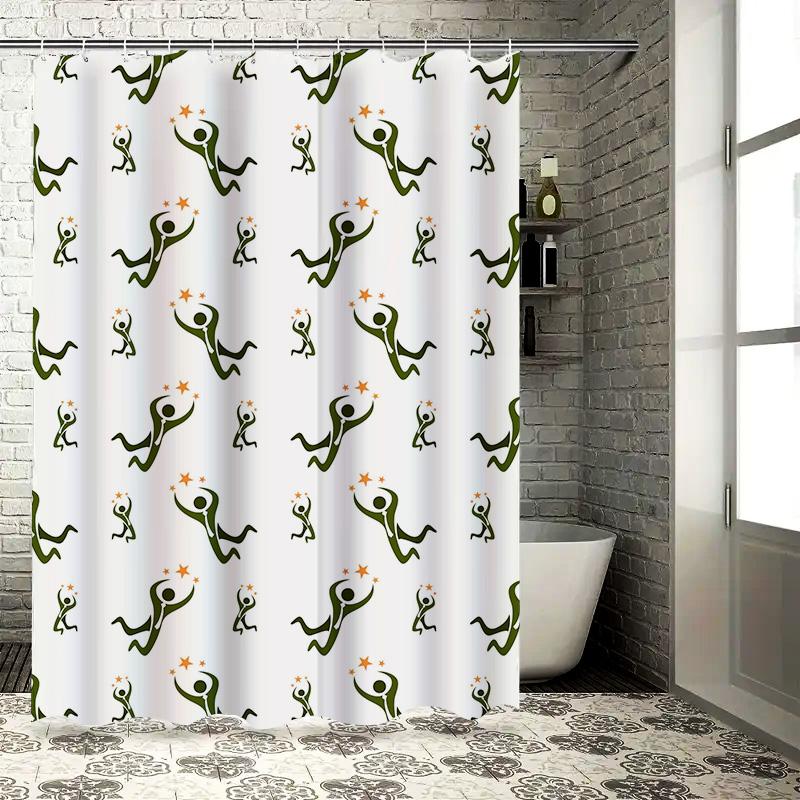 Green Star Sprinkle Shower Curtain White Fabric Pattern Decorative Waterproof Bath Liner for Home Bathroom Size180x245cm