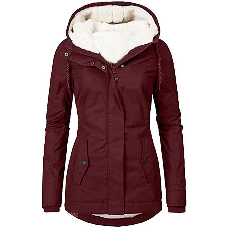 Womens Warm Mid-Length Hooded Cotton Blend Coat Winter Commute Office Wear