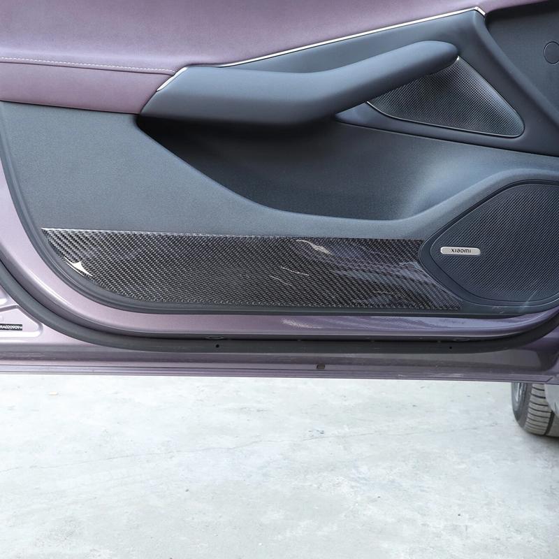 For Xiaomi SU7 2024+ Soft Carbon Fiber Car Front Door Anti-Kick Sticker Panel Decorative Cover Car Interior Accessories