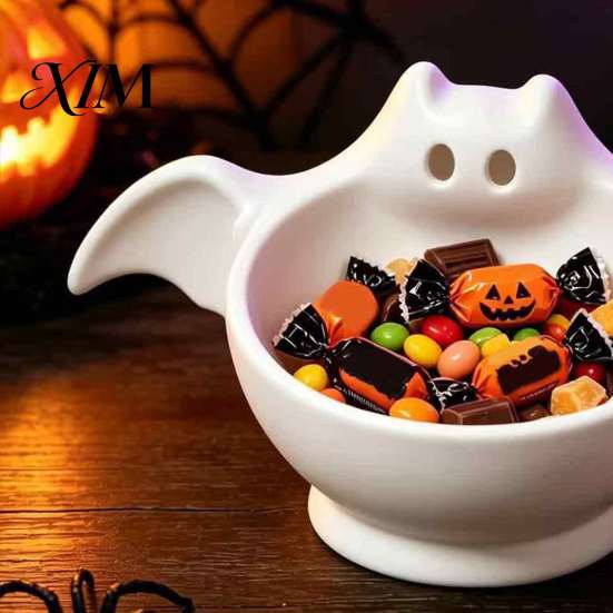 Wide Mouth Snack Storage Halloween Candy Bowl, Bat Shape Ceramic Serving Dish, Cute Decorative Bowl for Snacks Tabletop Decoration Party