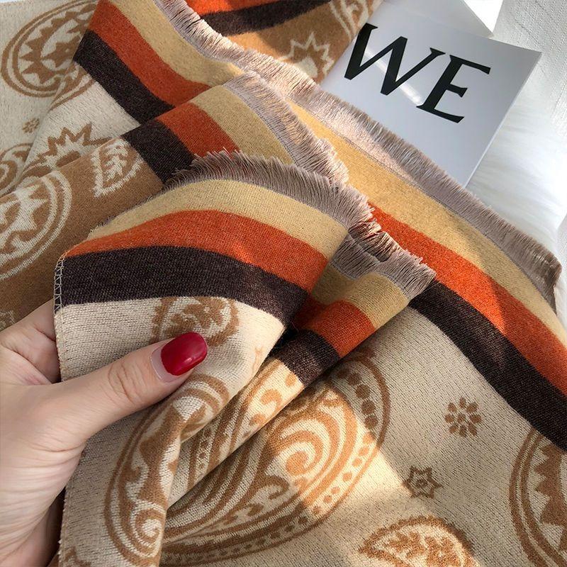 Thickened Imitation Cashmere Shawl Women's 190x65 Long Skin-showing White Temperament Mother Scarf