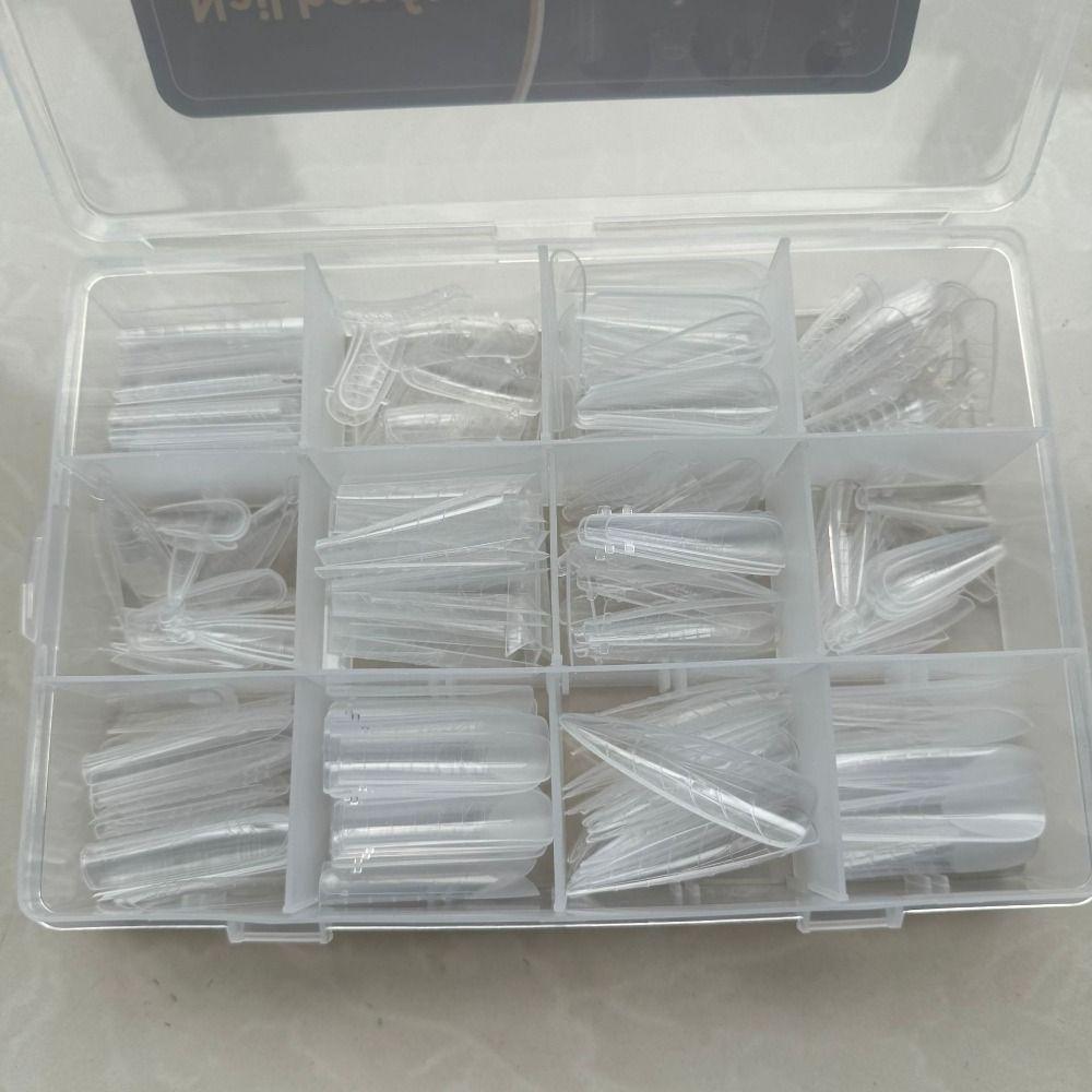 Mixed 12 Types Nail Tips Sets Clear Forms Pointed/Trapezoidal Nails Gel Extension Molds Acrylic Ultra-Thin False Nails