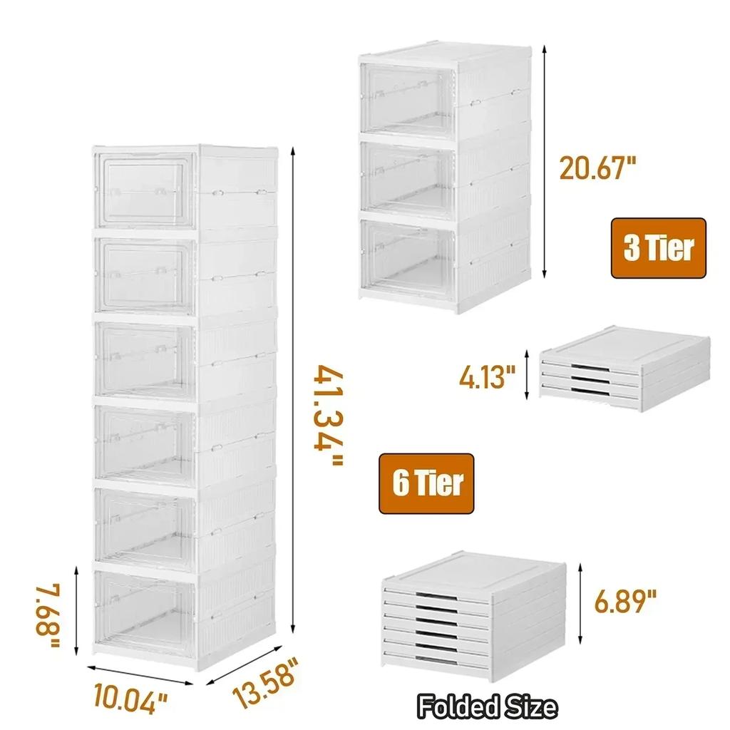 Integrated Folding Shoe Storage Box with Compartments for Increased Capacity, Space Saving, and Stability Without Tilting