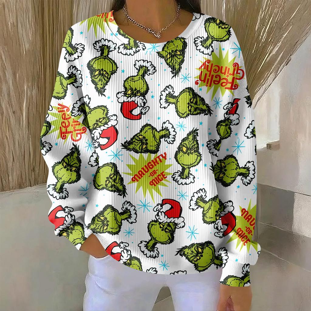 Women's Loose Comfortable Casual And Fashionable Round Neck Pattern Long Sleeved Sweatshirt