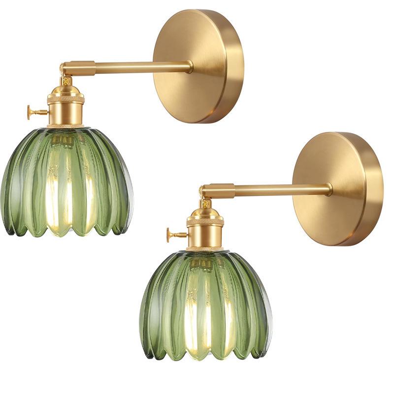 Retro Japanese Copper Amber Glass Wall Lamp - Modern for Bedroom or Entryway.