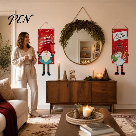 Indoor Holiday Home Ornaments Christmas Banner Decorations with Hanging Rope, Elf/Snowman/Gnome/Snowman Festive Flags for Doorway Celebratory