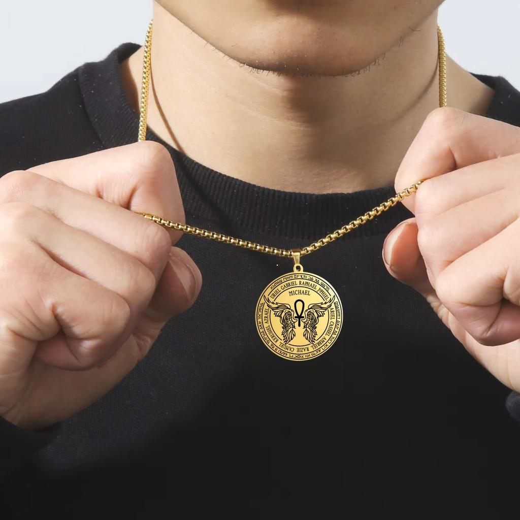 LIKGREAT Archangel Michael Necklace Seal of Solomon Spiritual Necklaces Good Luck Protection Amulet Stainless Steel Jewelry Gift