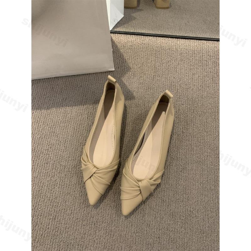 Pointed Toe Women's Shoes 2025 New Medium Heel Pumps Wrinkled Comfort High Heels Chunky Heel Elegant Party Women's Shoes