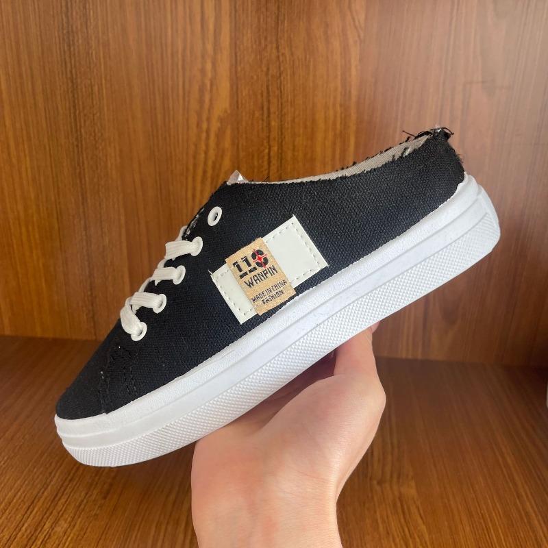 Canvas shoes female students spring new semi-drag lazy one pedal versatile breathable large size white shoes board shoes