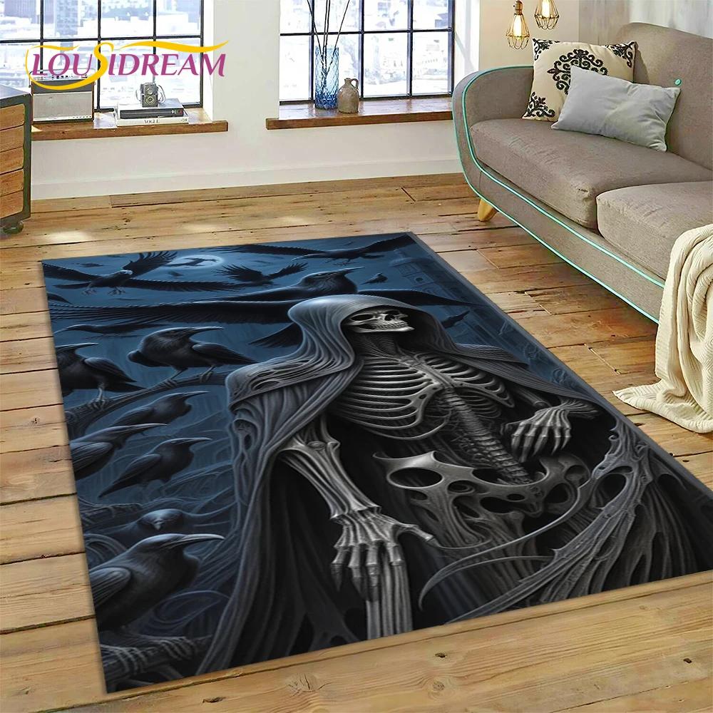 Alfombra de Estilo Gótico de Horror Personaje Calavera Fantasma Espíritu 27 para Dormitorio Sala de Estar Decoración de Sofá del Hogar, Alfombrilla de Suelo Decorativa para Niños