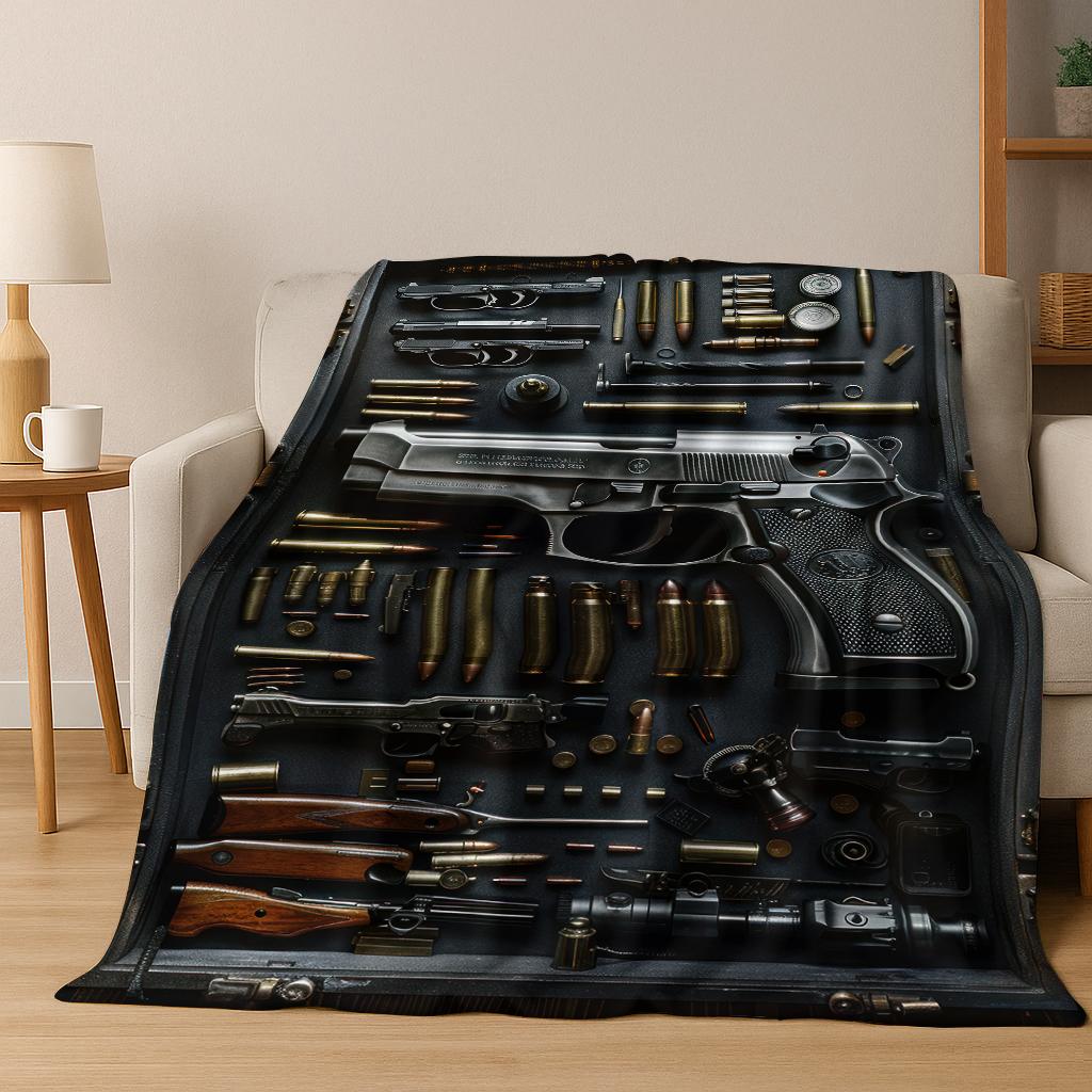 Wood Metal Gun Case Box Military Equipment Flannel Blanket,Cozy Soft Throw Blanket for Home Bedroom Bed Sofa Picnic Cover Gift