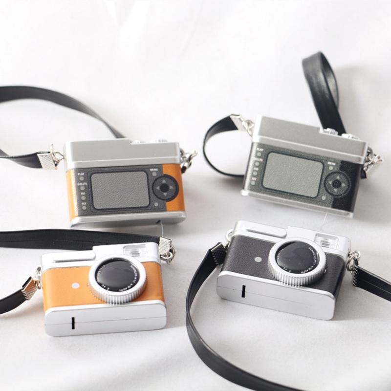 1:12 Dollhouse Mini Vintage Camera with Belt Model DIY Keychain Pendant for Children Adults DIY Handicraft Party Supply