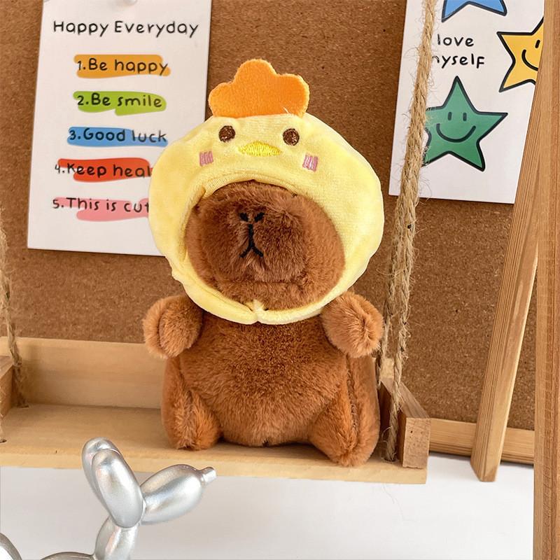 Green Guitar Capybara Plush Toy Short Fur Musical Student Backpack Keychain Cute Collectible Gift