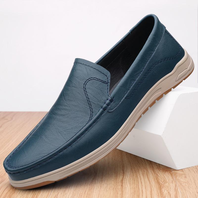 

Men s shoes autumn first-layer cowhide casual leather shoes men s British versatile breathable Doudou shoes one-pedal loafers 44 синий