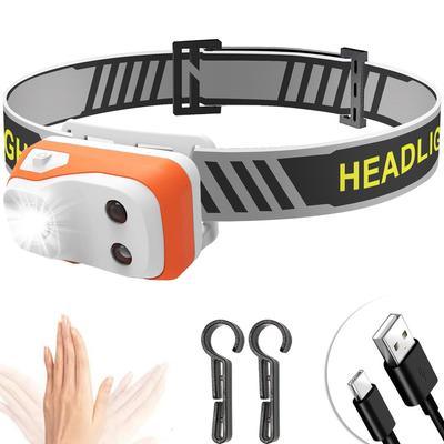 90 Grad bewegliche hohe IPX5 3 Arten von Sensorerkennung Handgeste USB Mini Stirnlampe Scheinwerfer, Kopf, Helligkeit, 38g, leicht, USB-C