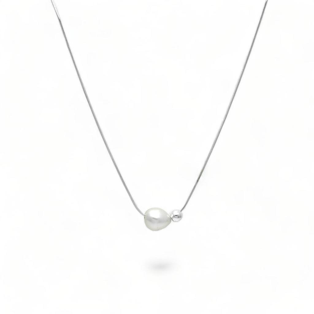 Minimal Pearl Necklace, Sterling Silver Necklace, Anniversary Gift, Necklace for Her, Chain Necklace
