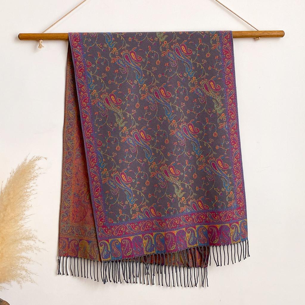 Scarf Autumn And Winter Thickened Scarf Ethnic Style Colored Tassel Travel With Cashew Flower