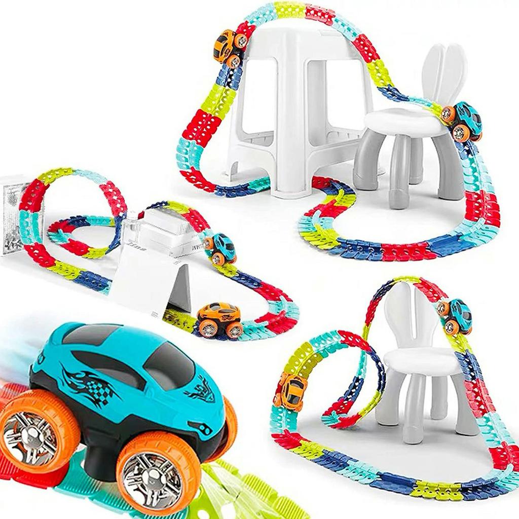 Anti-Gravity Electric Track Car Toy 92Pcs DIY Flexible Railway Train Set Roller Coaster Building Block Toy for Boys/Girls