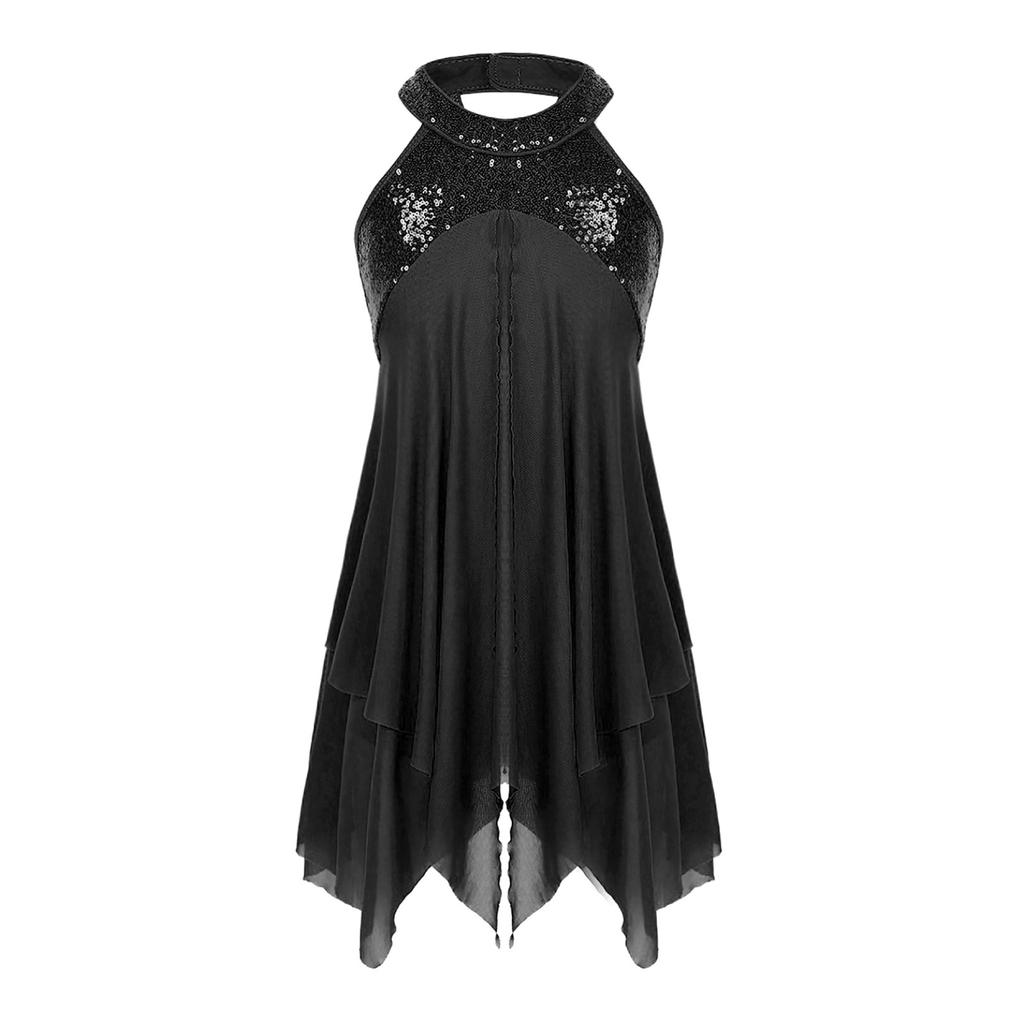 Ohlávka bez rukávů Flitry Criss Cross Back Nepravidelné trikotové šaty Dětské Dívčí Kostýmy moderního lyrického tance