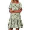 Women's Fashion Casual Round Neck Short Sleeve Ruffled Vintage Printed Dresses