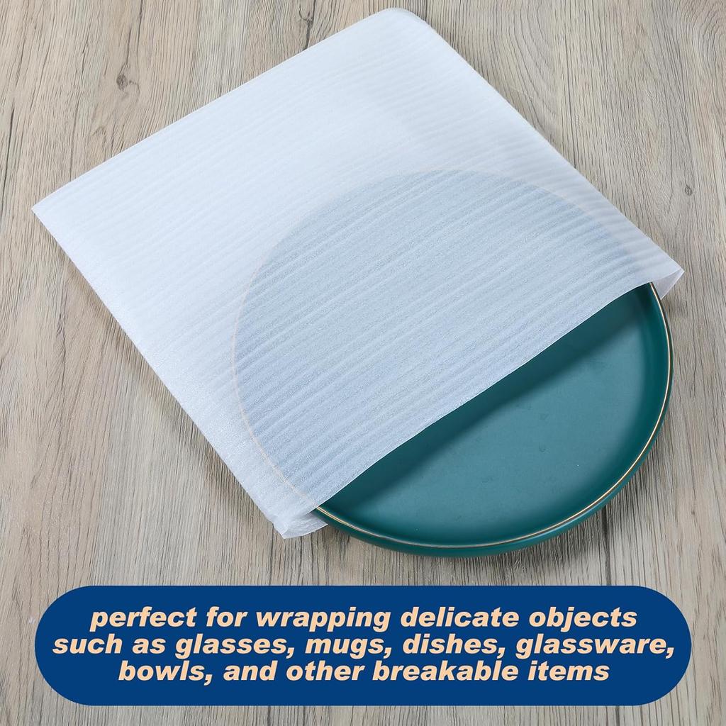 PerKoop 120 Pack Thickening Foam Sheets Pouches 12" x 12" for Packing Dishes, Foam Material Wrap Cushioning, Moving Supplies for Packing Storage and