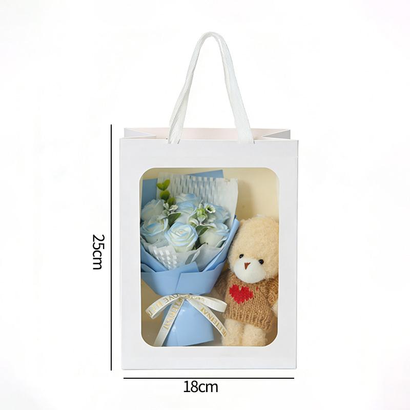Artificial Rose Soap Flower Bear Bouquet Gift Bag Valentine'S Day Wedding Flower Bouquet Lovers Gifts Finished Producted