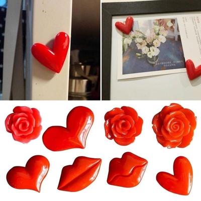 2 bucăți inimă roșie trandafir în formă de floare adorabili magneți pentru frigider autocolante magnetice pentru frigider aleatoriu