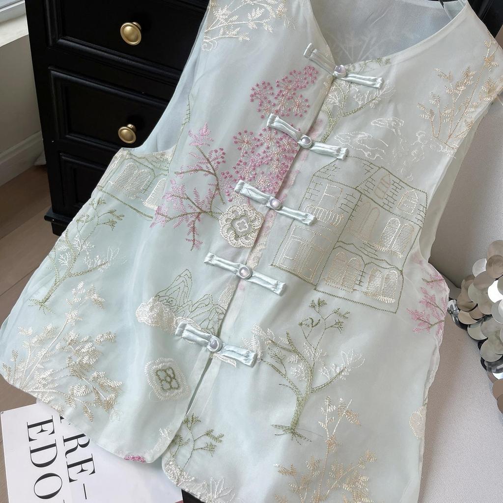 6590 Embroidered Vest Summer Vest Women's Outer Wear Vest Thin